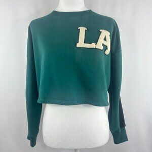Varsity LA Crop Sweatshirt Green Athleisure - Small